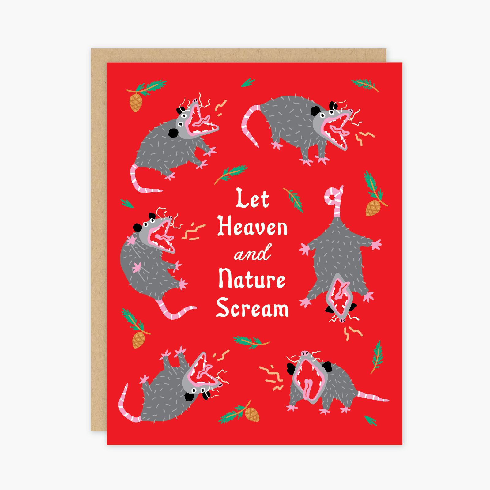 Heaven and Nature Scream Opossum Christmas Holiday Card