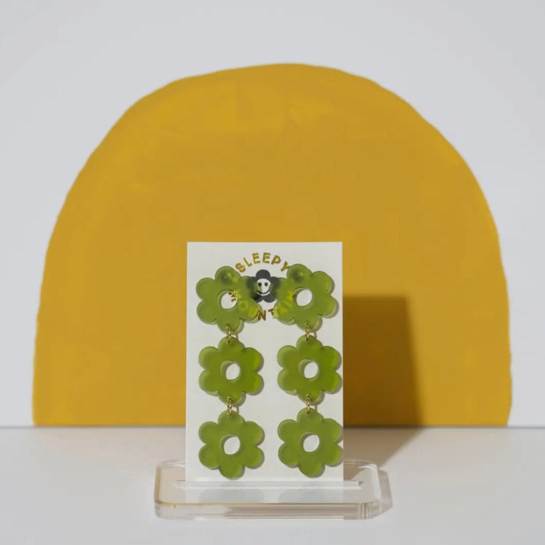 Daisy Chain Retro Earrings in Frosted Olive