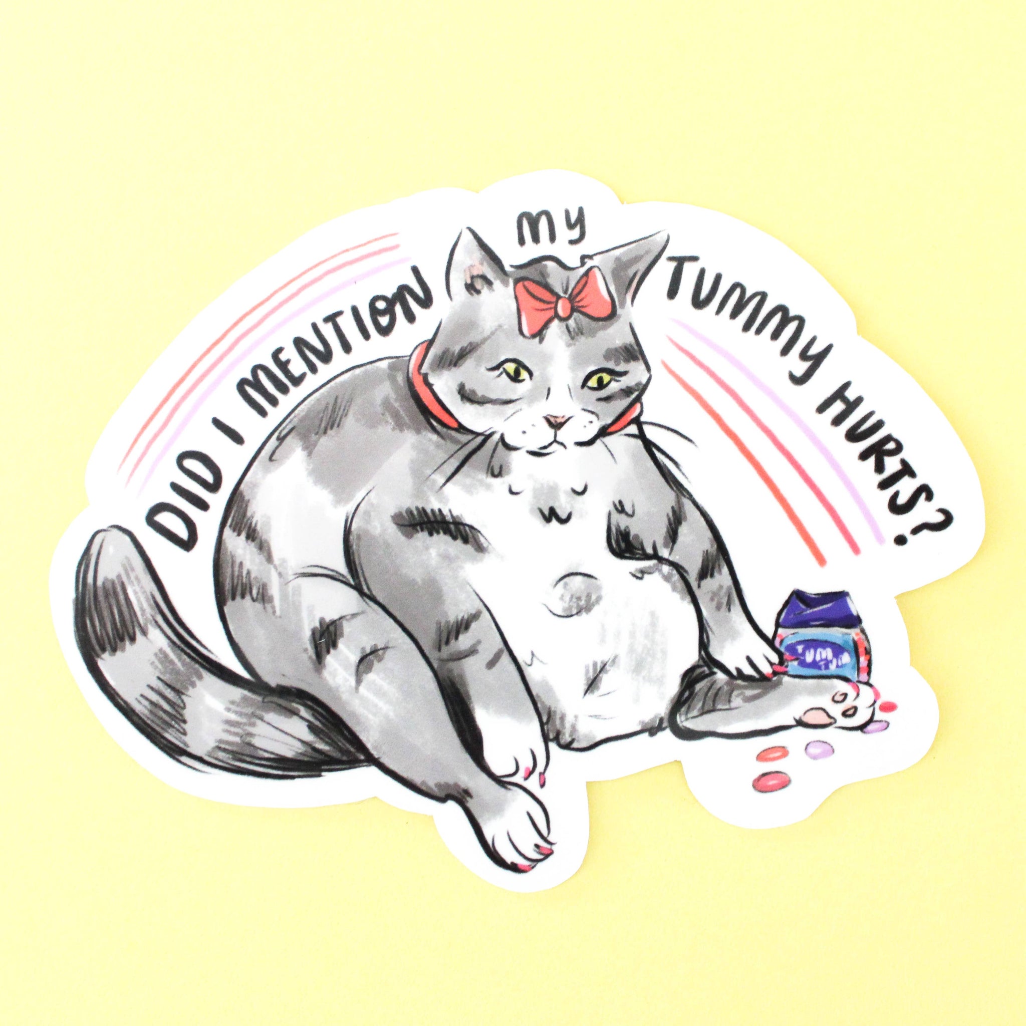 Tummy Ache Cat Vinyl Sticker