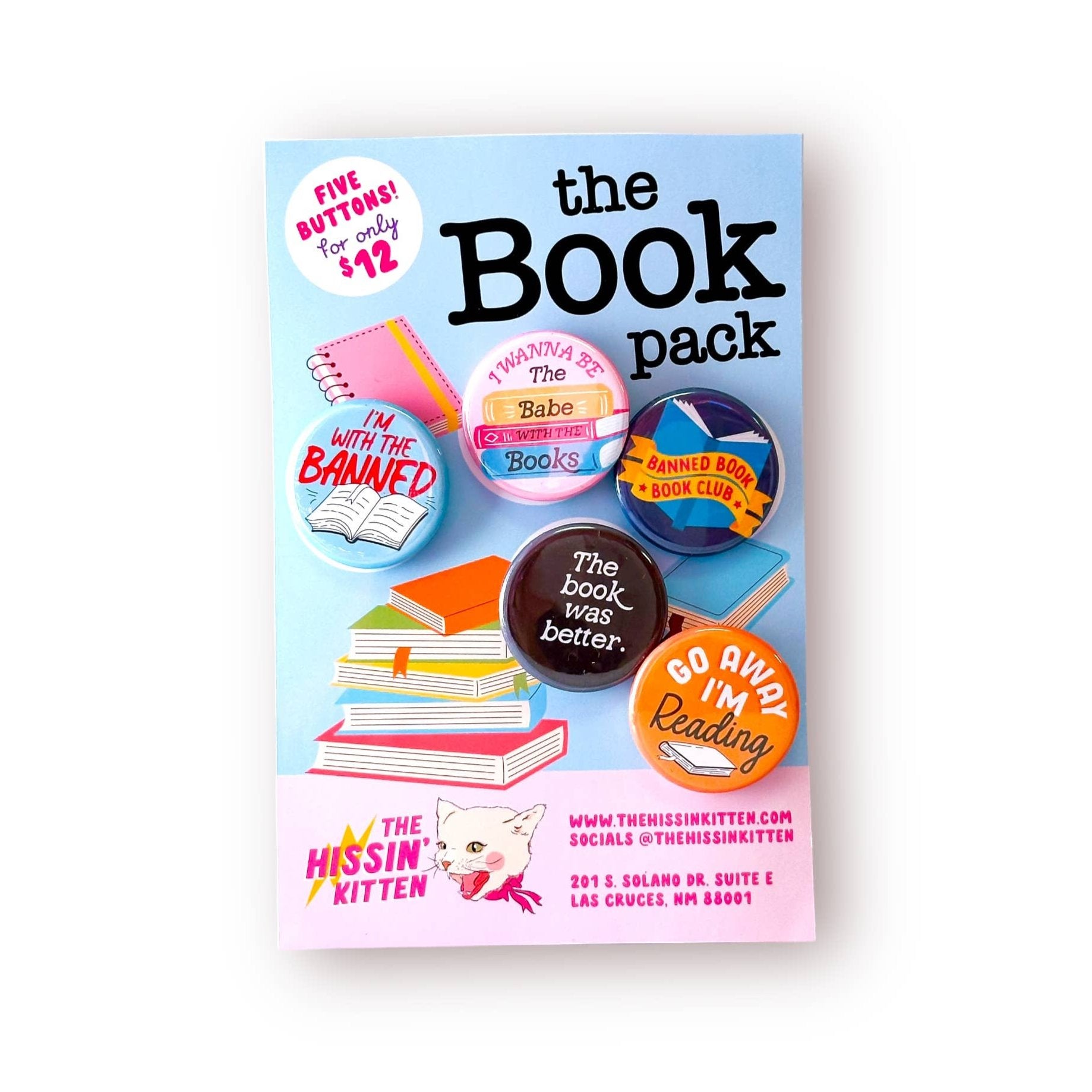 The Book Pack- Pin Back Buttons