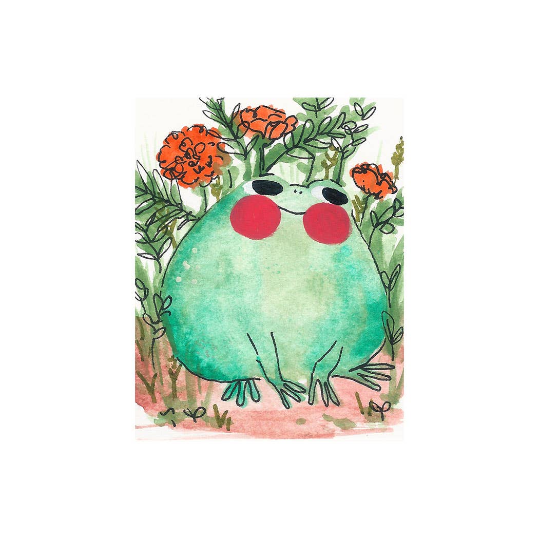 Mini Print - "Frog with Marigolds"