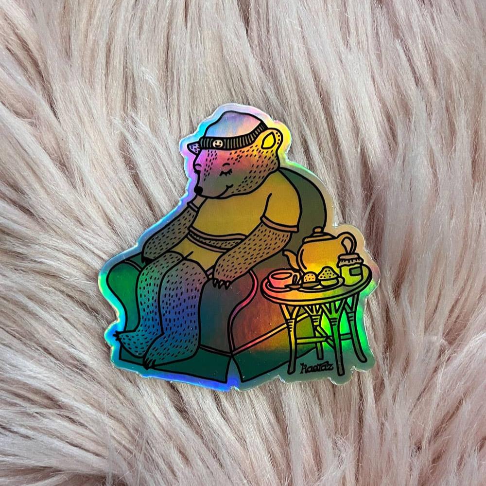 Live Slow Die Cozy Hologram Sticker