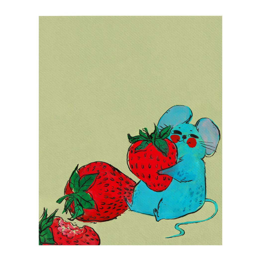 Art Print - "Blue Mouse & Strawberries"