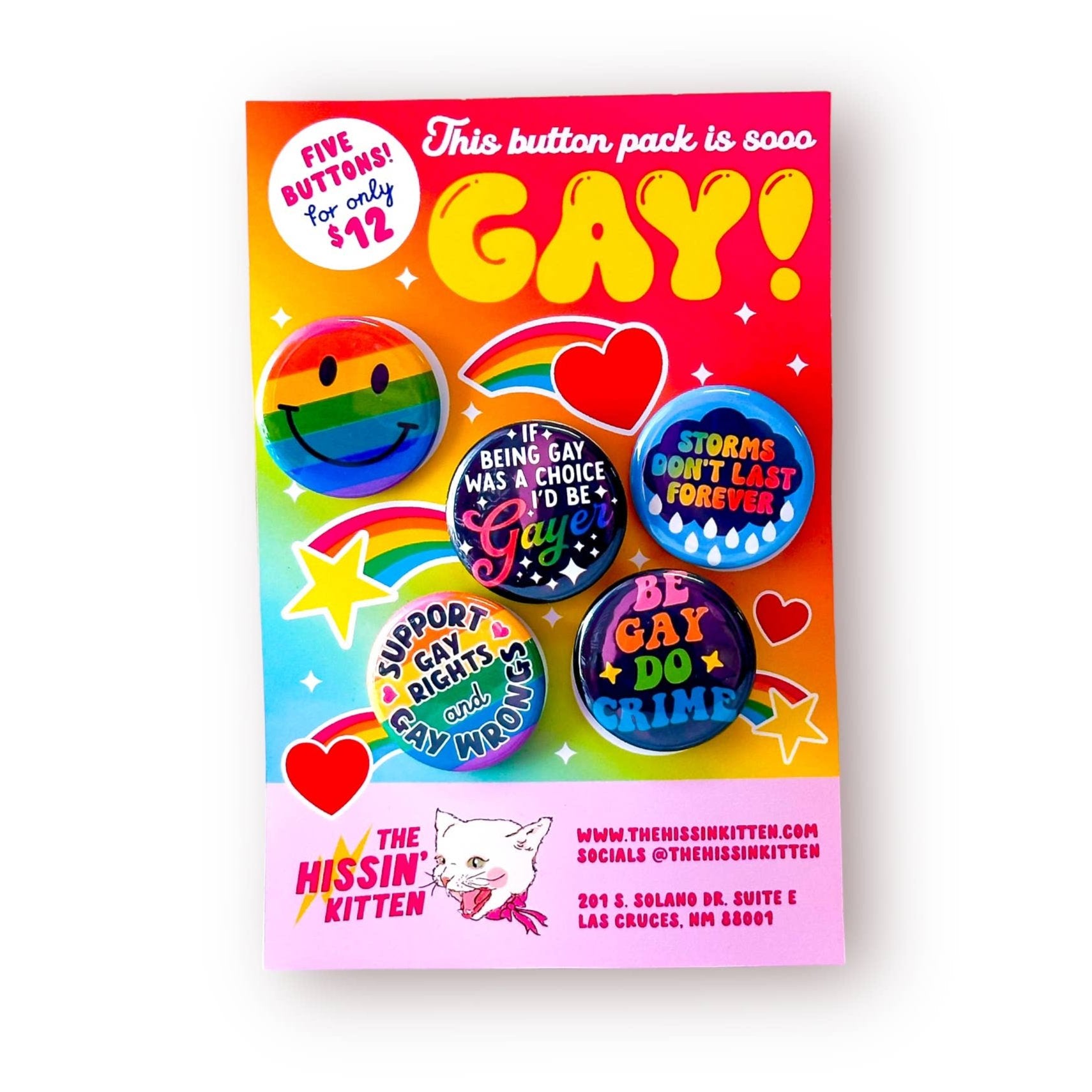 The Gayest Pack- Pin Back Buttons