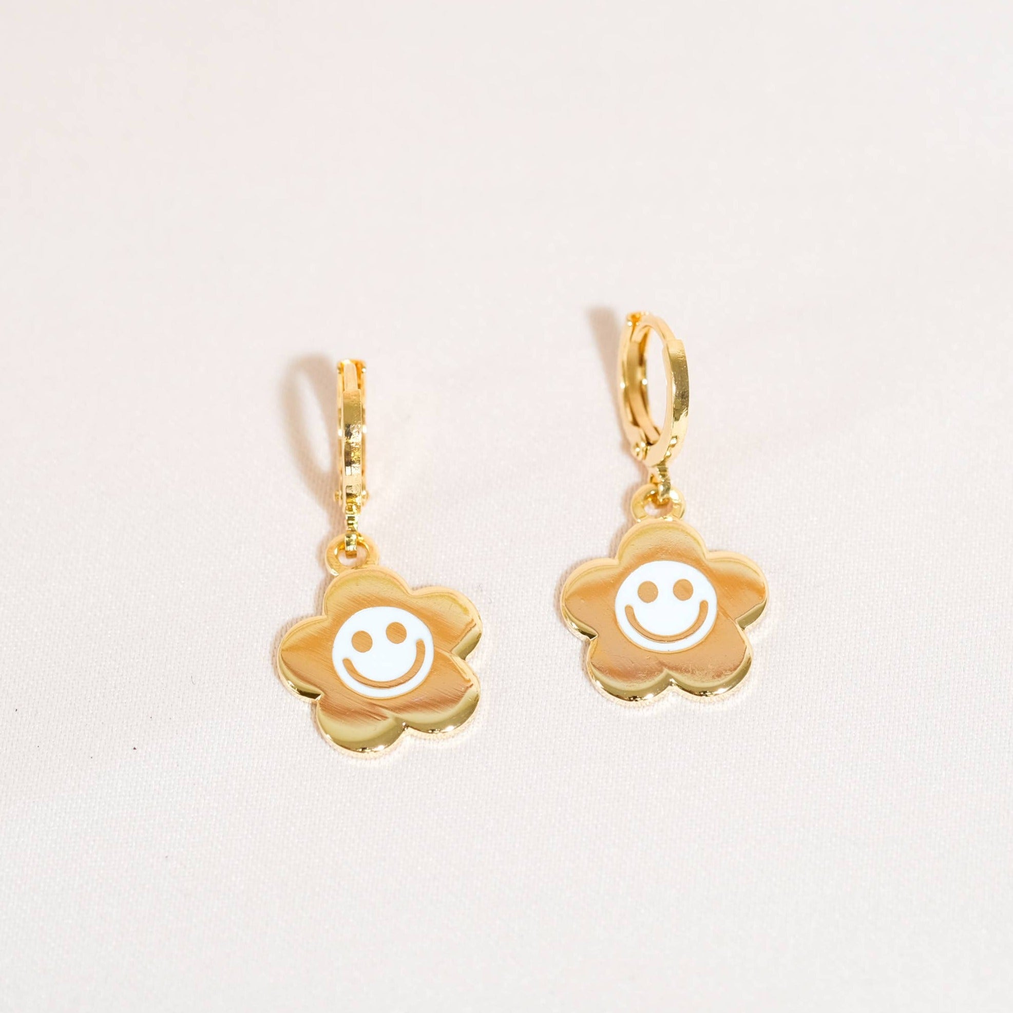 Smiley Daisy Huggie Hoop Earrings