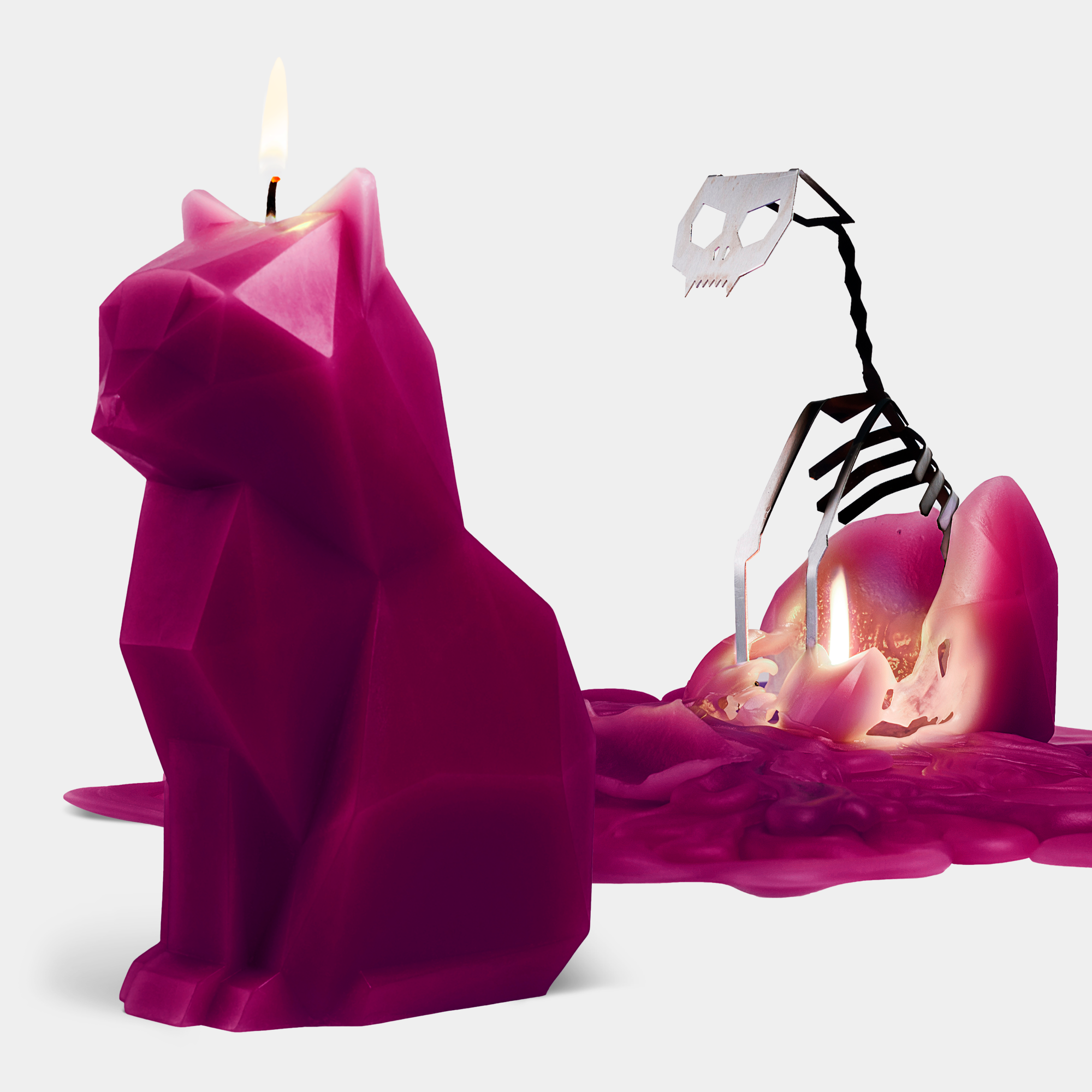 Cat Skeleton Candle - Burgundy