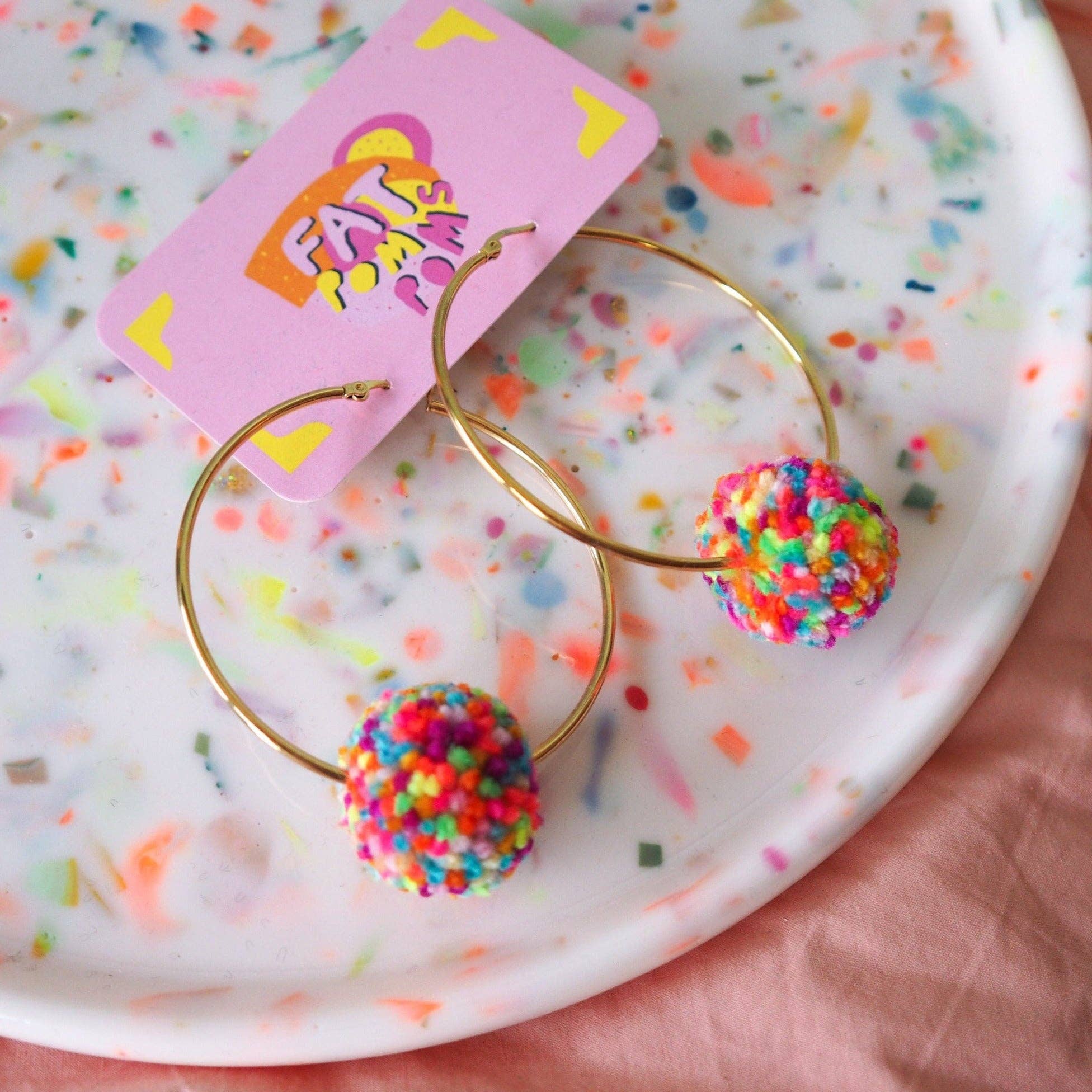 Confetti Pom Pom Hoop Earrings