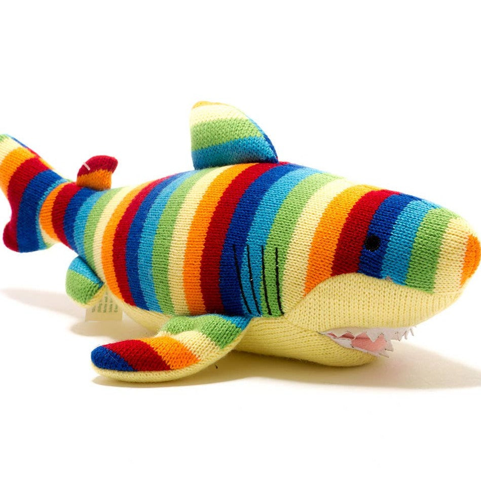 Rainbow Knitted Shark Plush