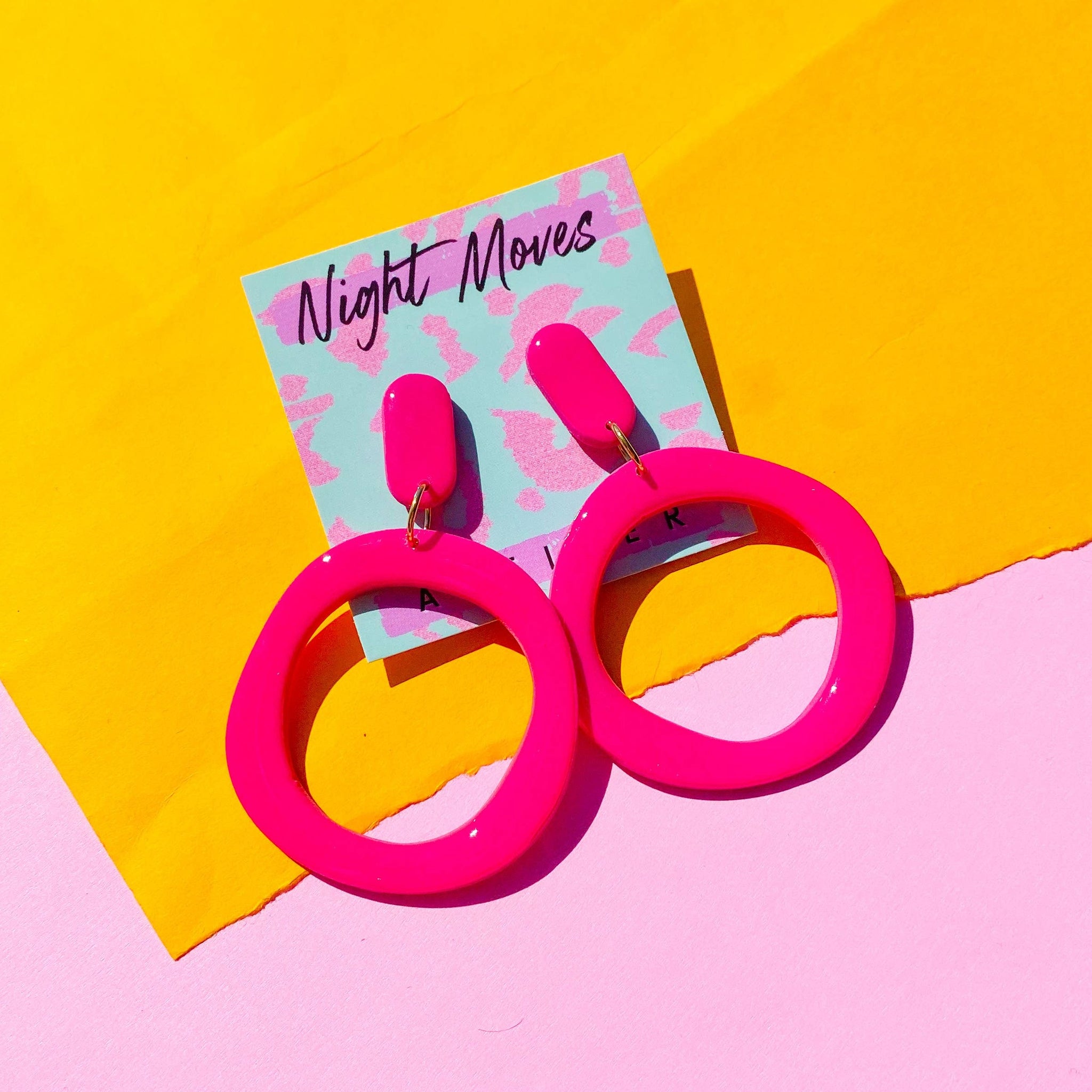 Abstract Hoop Earrings in Bright Pink