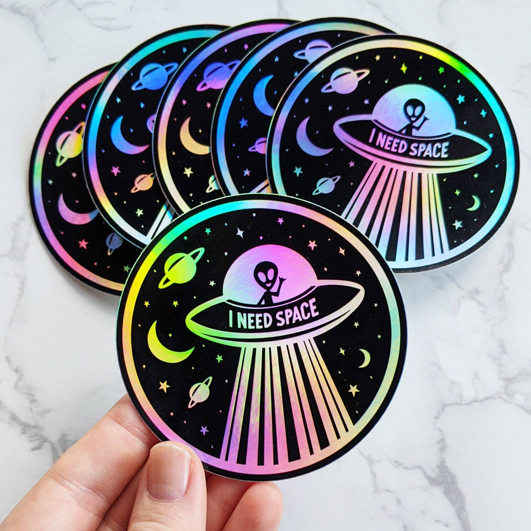 I NEED SPACE Alien Holographic Sticker