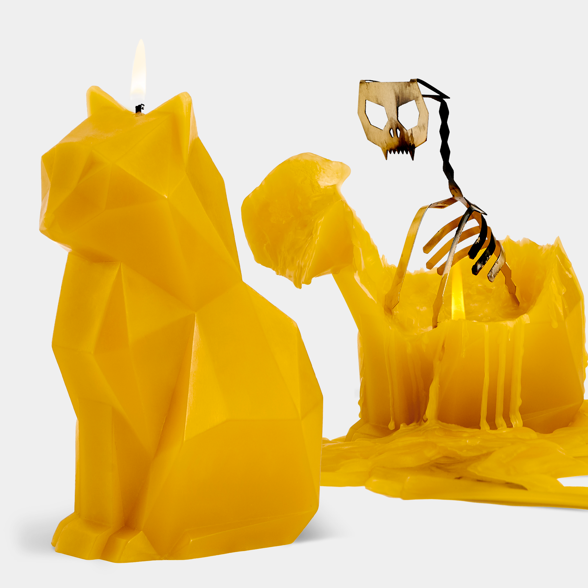 Cat Skeleton Candle - Mustard Yellow